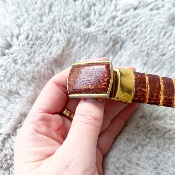 VINTAGE Brown Reptile Leather Belt Size 40 - Picture 6 of 8